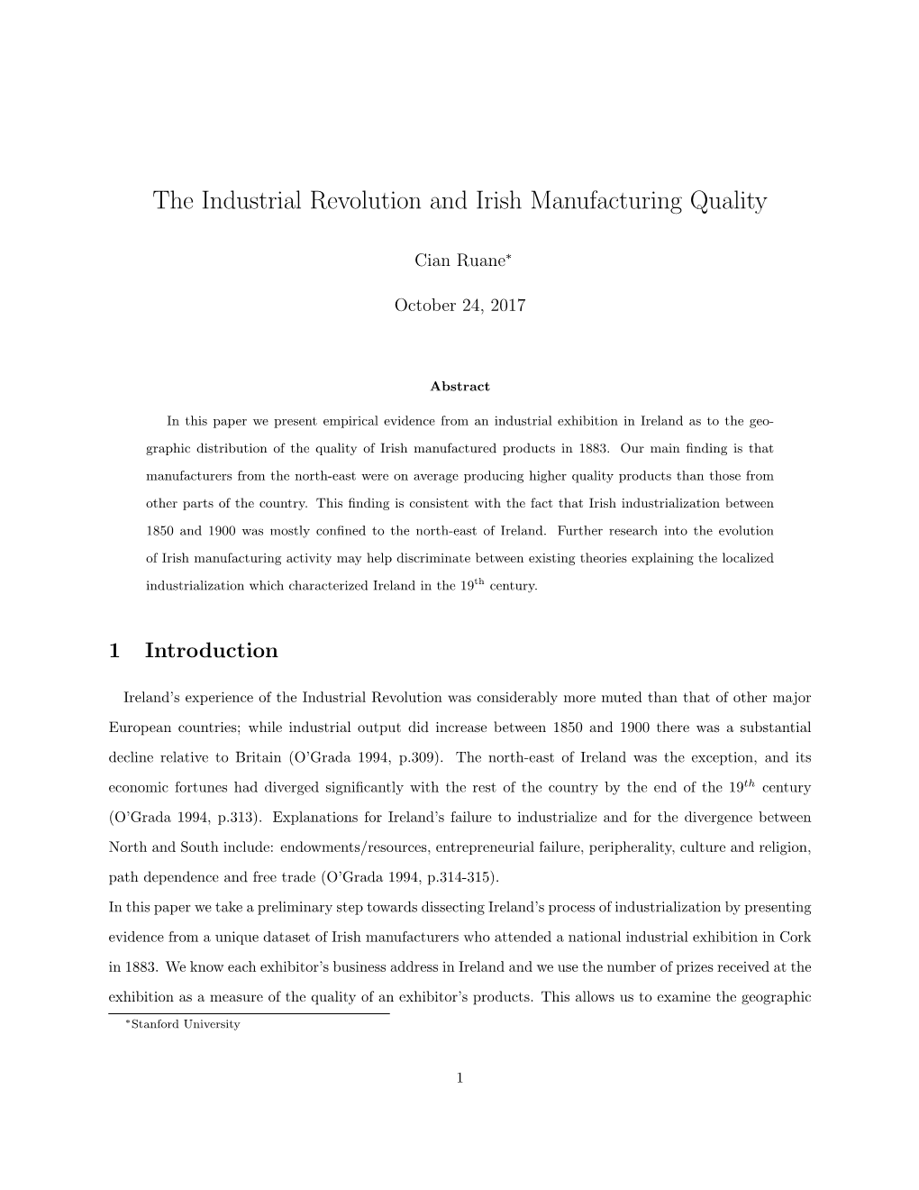 The Industrial Revolution and Irish Manufacturing Quality