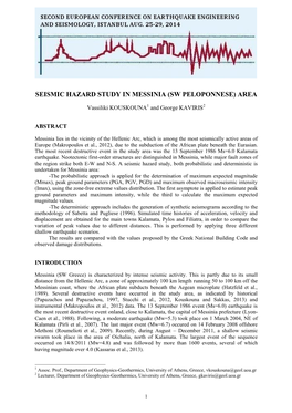 Seismic Hazard Study in Messinia (Sw Peloponnese) Area