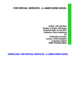 For Special Services : a James Bond Novel Download Free
