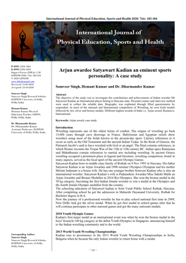 Arjun Awardee Satyawart Kadian an Eminent Sports Personality: a Case