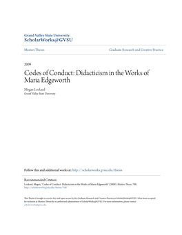 Didacticism in the Works of Maria Edgeworth Megan Lockard Grand Valley State University