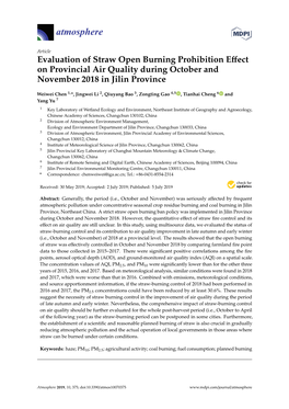 Evaluation of Straw Open Burning Prohibition Effect on Provincial Air Quality During October and November 2018 in Jilin Province