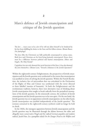 Marx's Defence of Jewish Emancipation and Critique of The