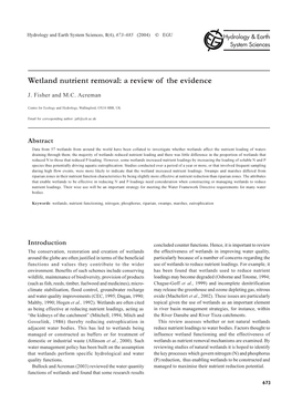 Wetland Nutrient Removal: a Review of the Evidence