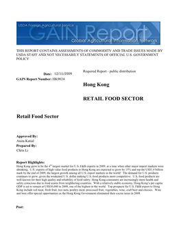 Retail Food Sector RETAIL FOOD SECTOR Hong Kong