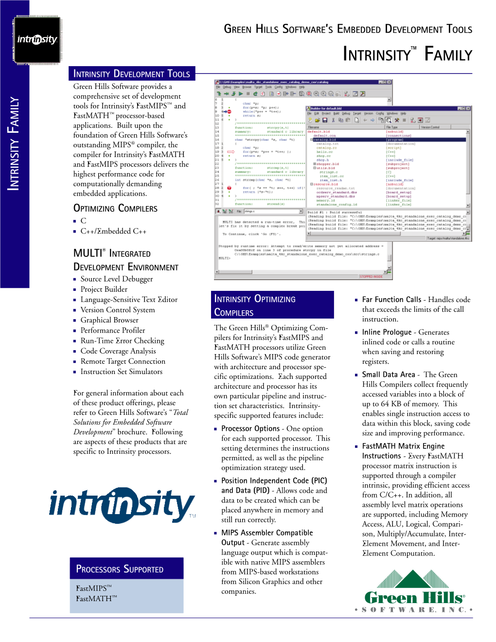 Green Hills Software's Embedded Development Tools Intrinsity Family