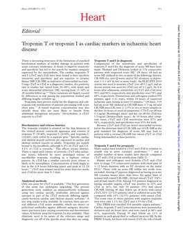 Editorial Troponin T Or Troponin I As Cardiac Markers in Ischaemic Heart