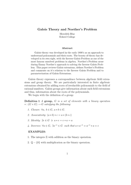 Galois Theory and Noether's Problem Meredith Blue, Eckerd College