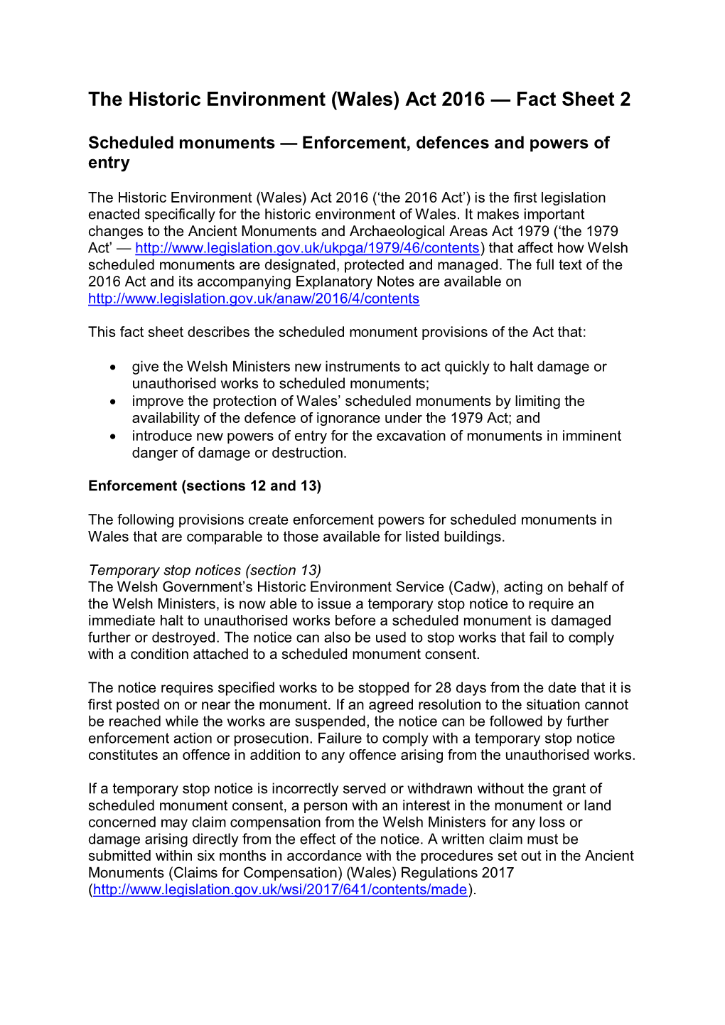 The Historic Environment (Wales) Act 2016 — Fact Sheet 2