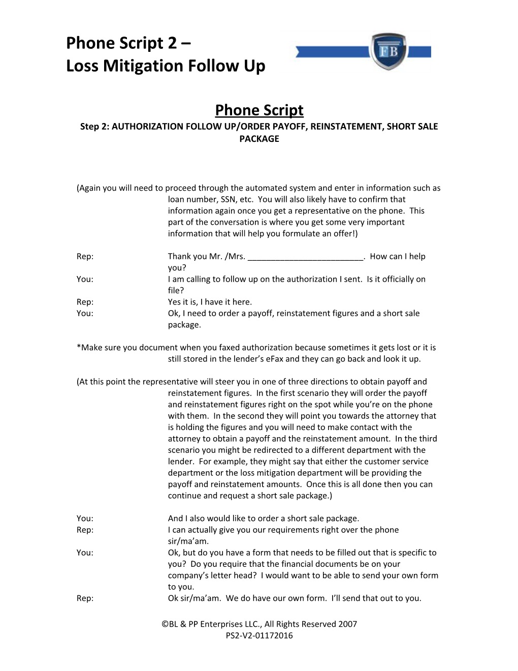 Step 2: AUTHORIZATION FOLLOW UP/ORDER PAYOFF, REINSTATEMENT, SHORT SALE PACKAGE