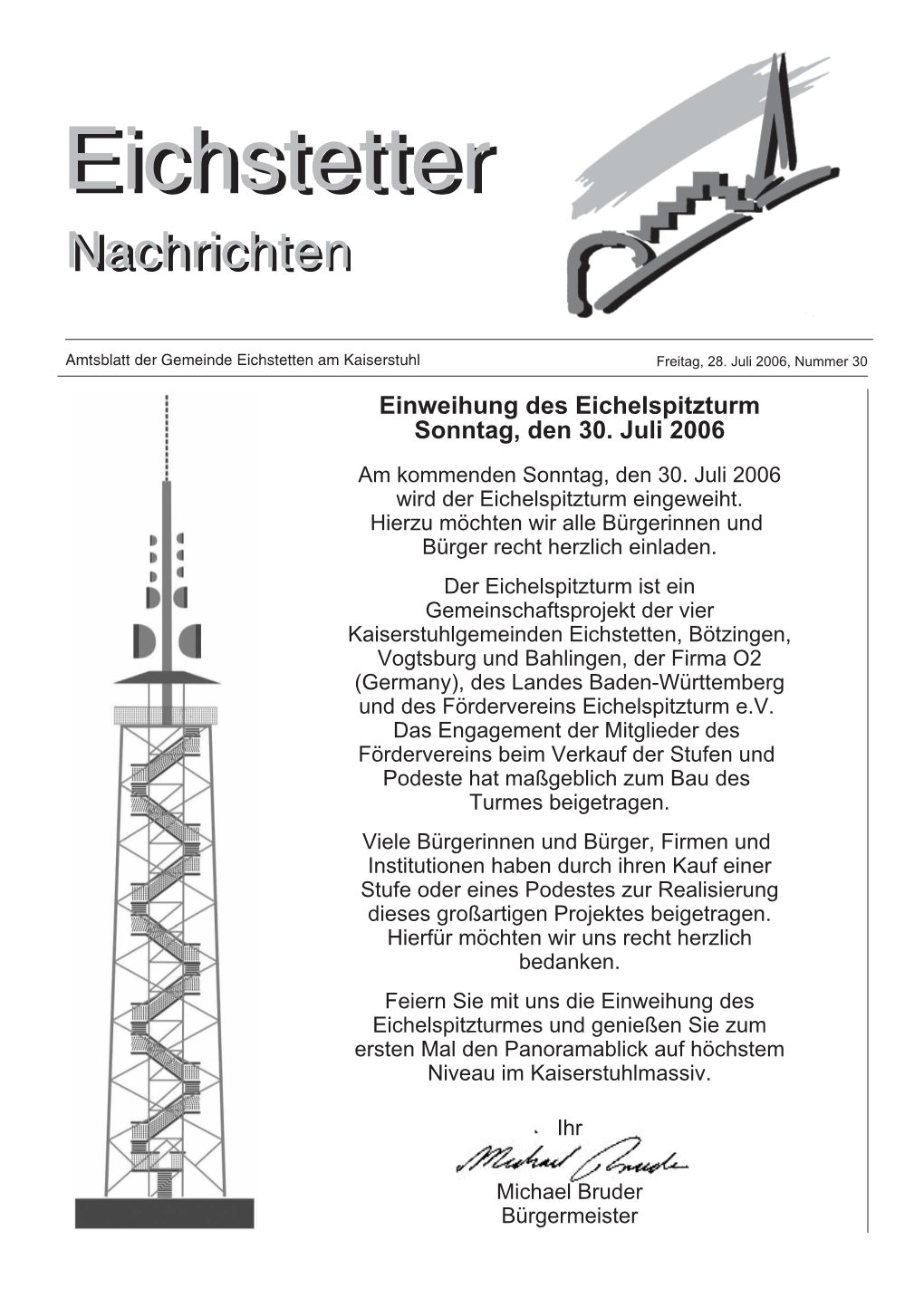 Einweihung Des Eichelspitzturm Sonntag, Den 30. Juli 2006 Am Kommenden Sonntag, Den 30
