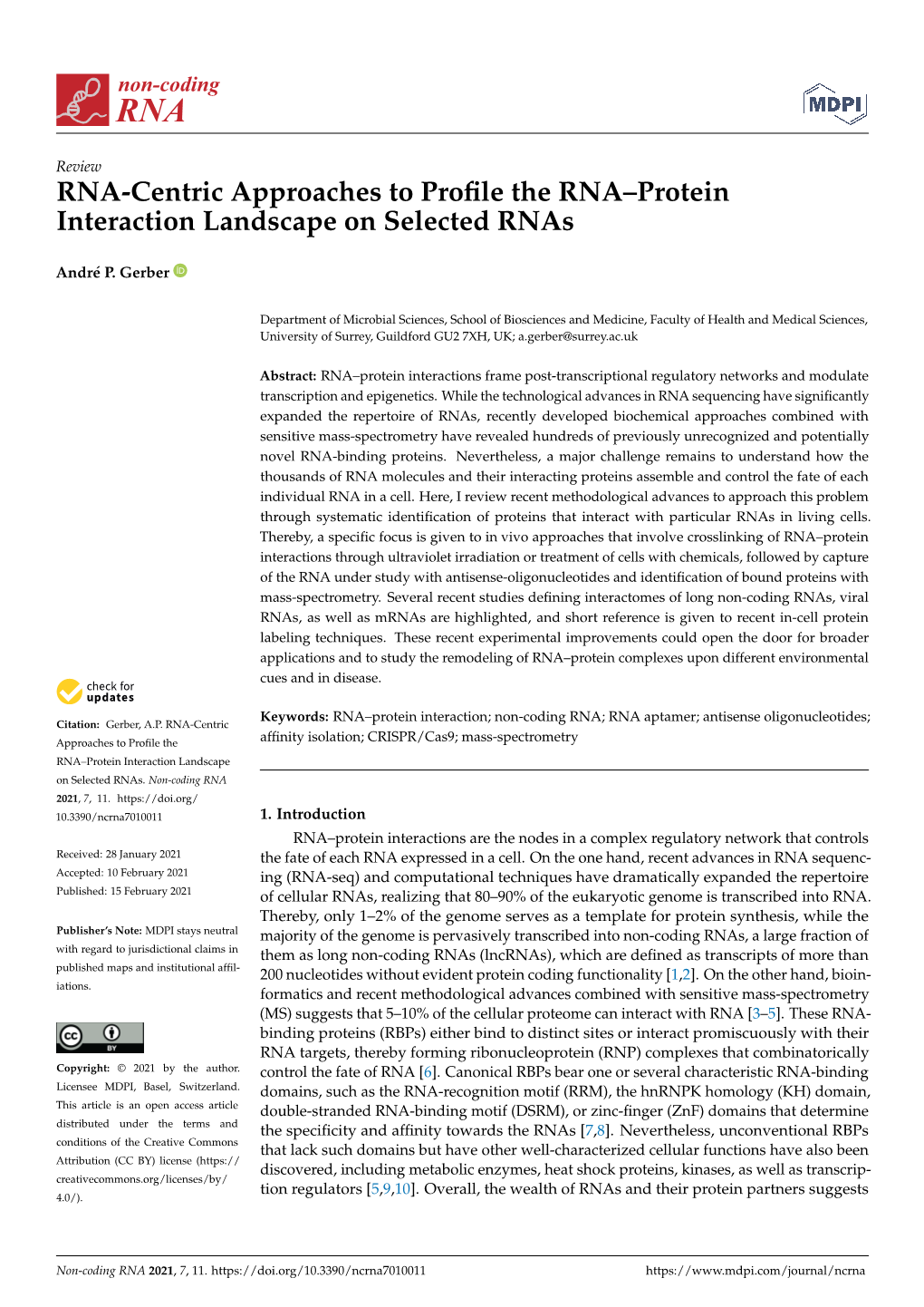 RNA-Centric Approaches to Profile the RNA–Protein Interaction