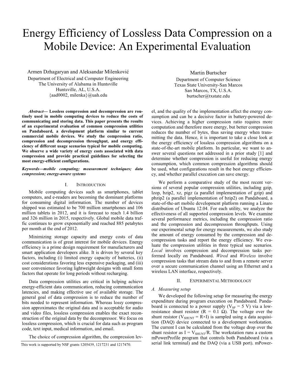 Energy Efficiency of Lossless Data Compression on a Mobile Device: an Experimental Evaluation