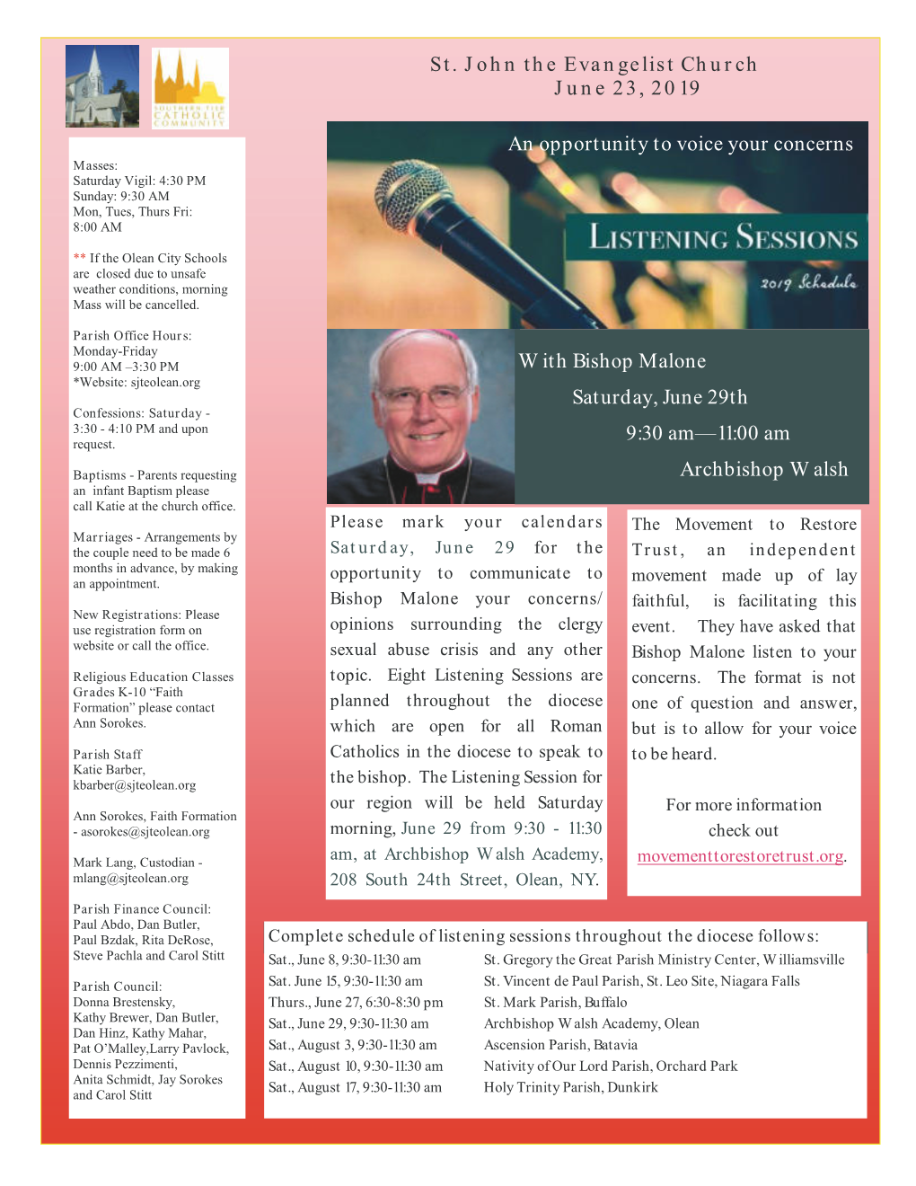 St. John the Evangelist Church June 23, 2019 with Bishop Malone