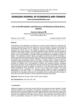 Eurasian Journal of Economics and Finance, 8(3), 2020, 140-153 DOI: 10.15604/Ejef.2020.08.03.002