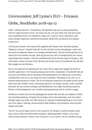 Jeff Lynne's ELO - Ericsson Globe, Stockholm 2018-09-12 Page 1 of 3