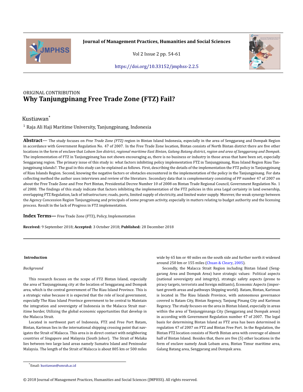 Why Tanjungpinang Free Trade Zone (FTZ) Fail?