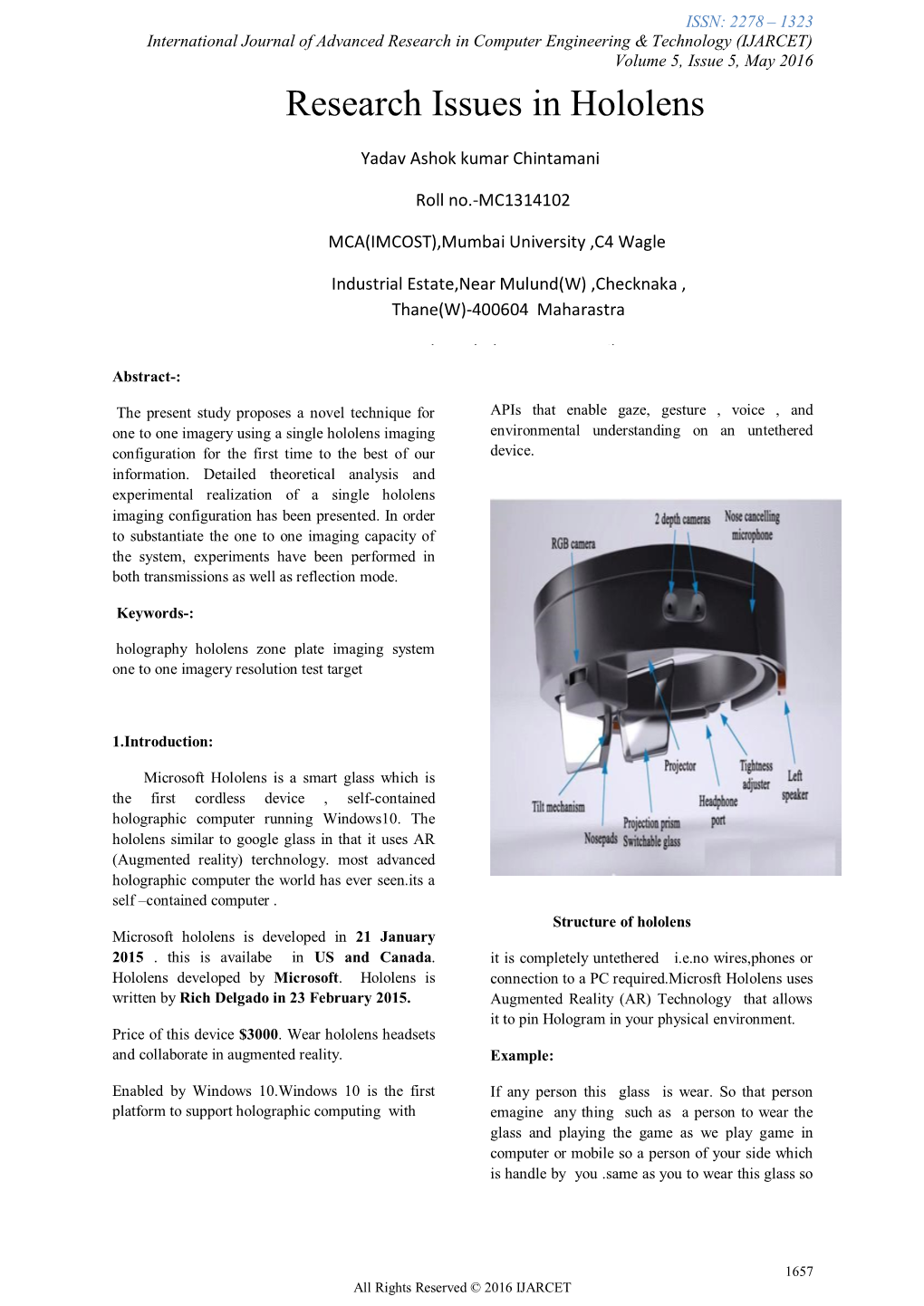 Research Issues in Hololens