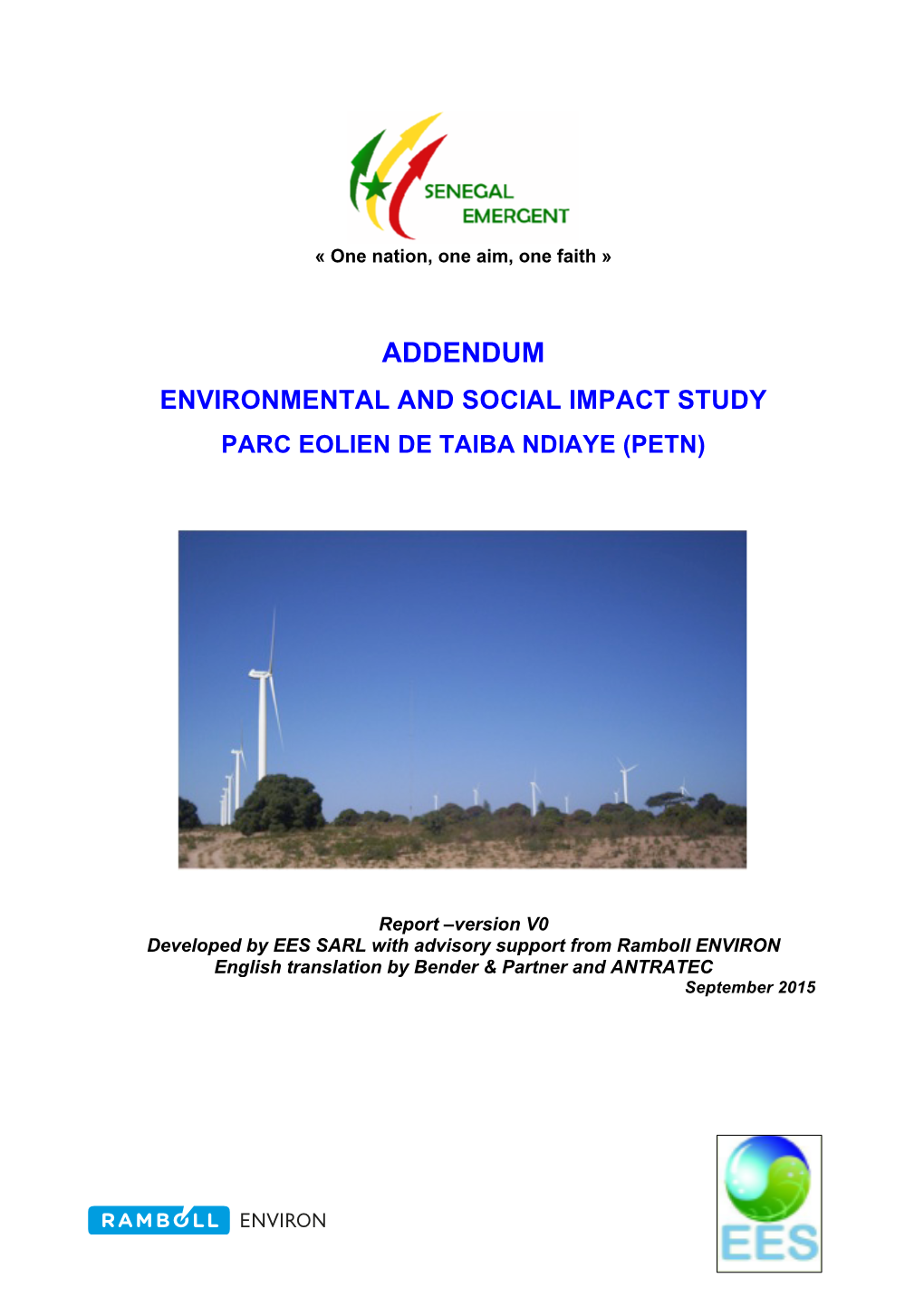 Addendum Environmental and Social Impact Study Parc Eolien De Taiba Ndiaye (Petn)