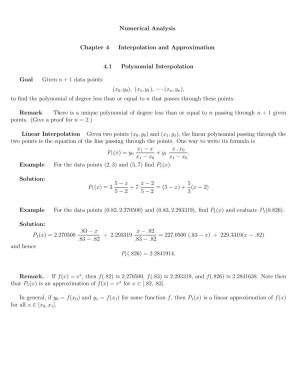 Numerical Analysis Chapter 4 Interpolation and Approximation 4.1