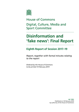 Disinformation and 'Fake News': Final Report