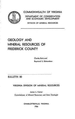 Geology and Mineral Resources of Frederick County