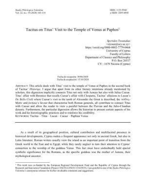 Tacitus on Titus' Visit to the Temple of Venus at Paphos1