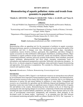 Biomonitoring of Aquatic Pollution: Status and Trends from Genomics to Populations