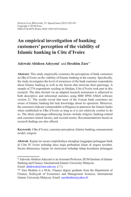 An Empirical Investigation of Banking Customers' Perception of The