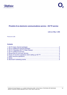 Pricelist of an Electronic Communications Service – O2 TV Service