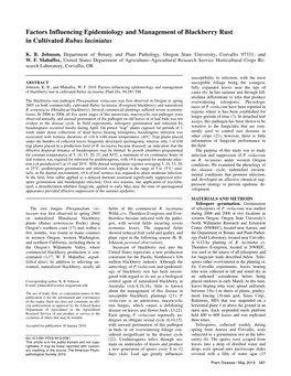 Factors Influencing Epidemiology and Management of Blackberry Rust in Cultivated Rubus Laciniatus