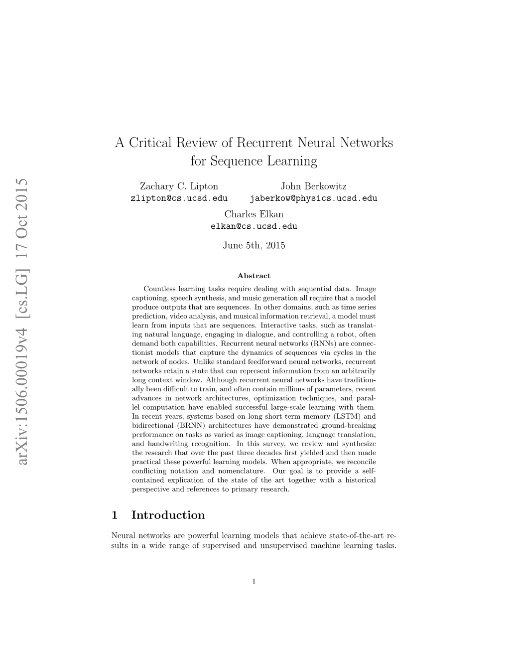 A Critical Review of Recurrent Neural Networks for Sequence Learning