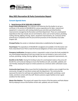 May 2021 Recreation & Parks Commission