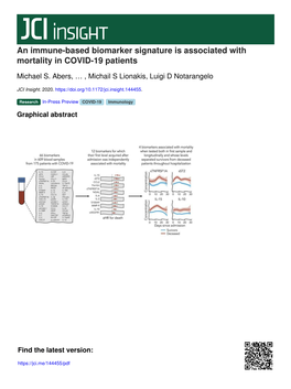 An Immune-Based Biomarker Signature Is Associated with Mortality in COVID-19 Patients