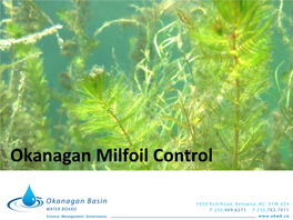A Canadian Approach to Milfoil Control in the Okanagan Valley