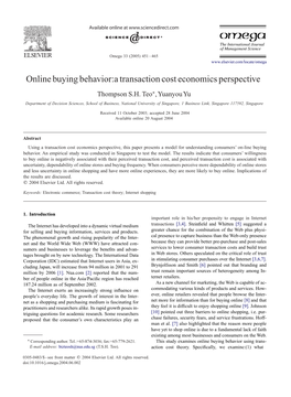 Online Buying Behavior: a Transaction Cost Economics Perspective