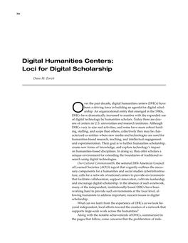 Digital Humanities Centers: Loci for Digital Scholarship