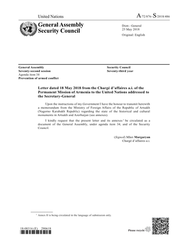 General Assembly Security Council Seventy-Second Session Seventy-Third Year Agenda Item 34 Prevention of Armed Conflict