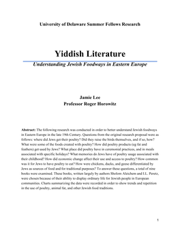 Yiddish Literature ______Understanding Jewish Foodways in Eastern Europe