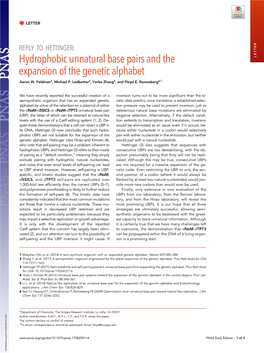 Hydrophobic Unnatural Base Pairs and the Expansion of the Genetic Alphabet