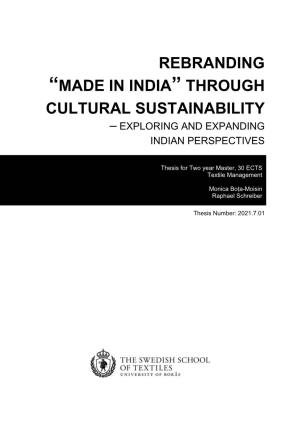 Rebranding “Made in India” Through Cultural Sustainability – Exploring and Expanding Indian Perspectives