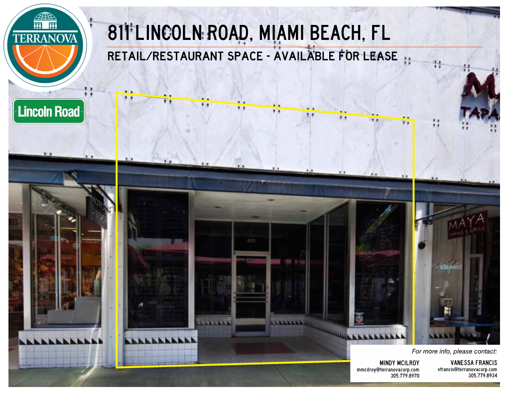 811 Lincoln Road, Miami Beach, Fl Retail/Restaurant Space - Available for Lease