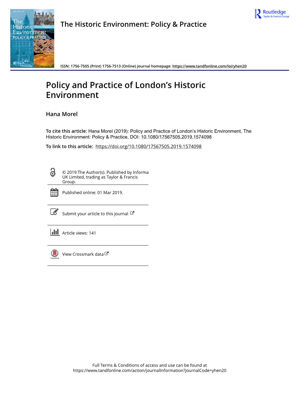 Policy and Practice of London's Historic Environment