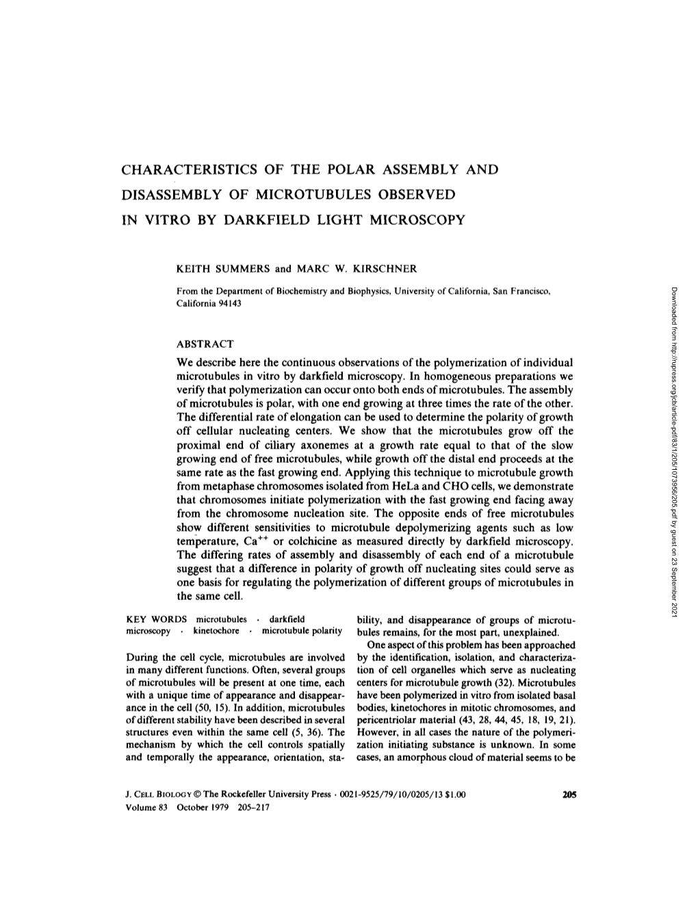 Characteristics of the Polar Assembly and Disassembly of Microtubules Observed in Vitro by Darkfield Light Microscopy