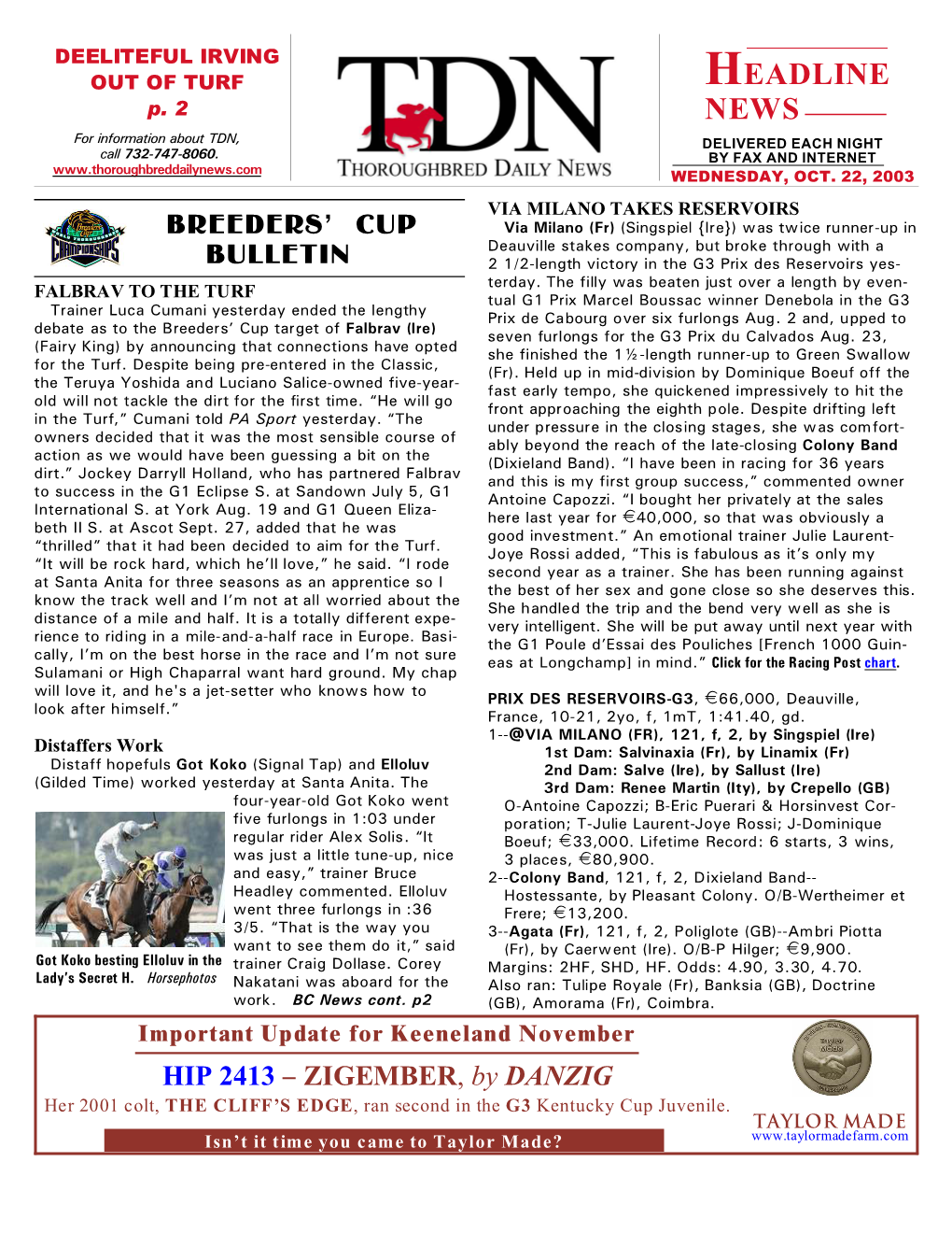 HEADLINE NEWS • 10/22/03 • PAGE 2 of 6