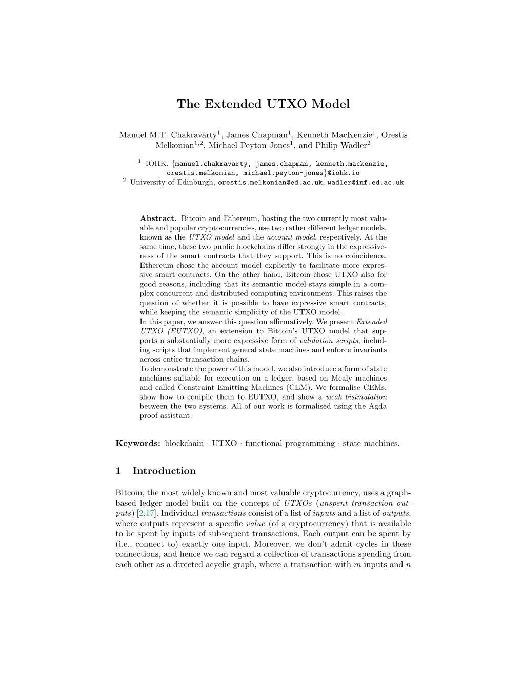 The Extended UTXO Model