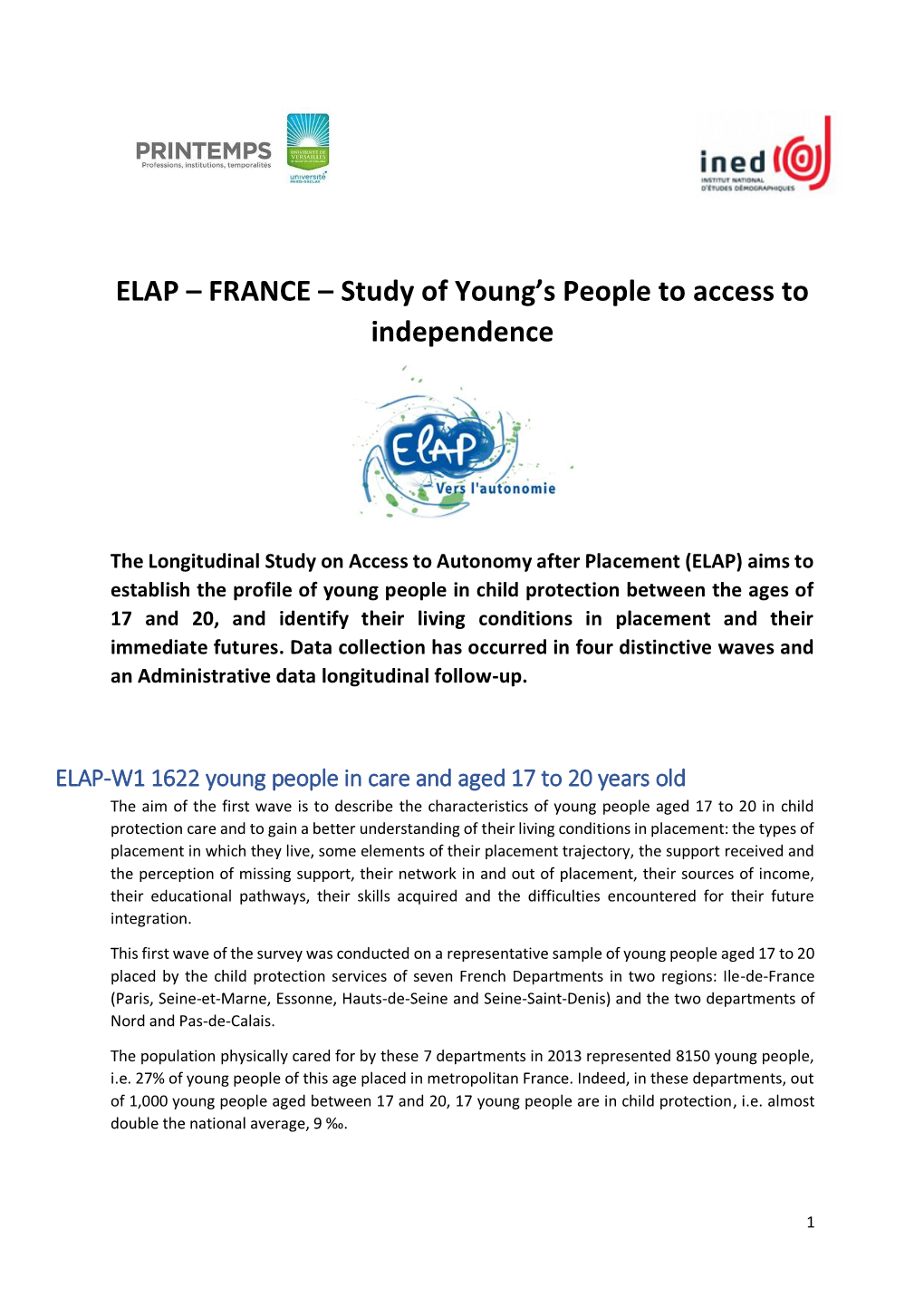 ELAP – FRANCE – Study of Young’S People to Access to Independence