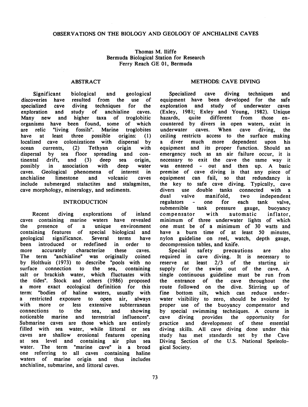 Observations on the Biology and Geology of Anchialine Caves