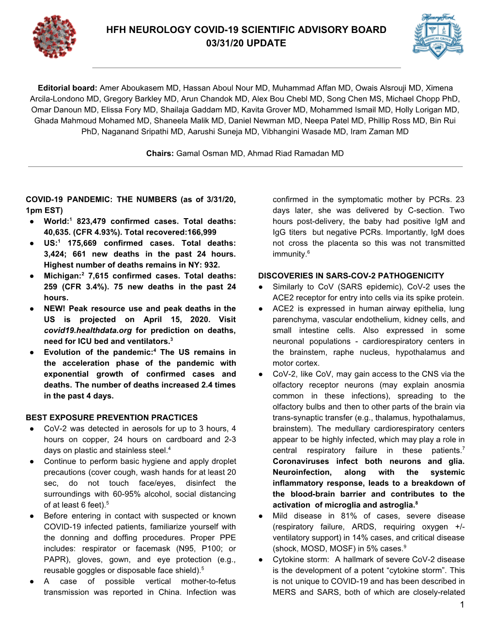 Hfh Neurology Covid-19 Scientific Advisory Board 03/31/20 Update