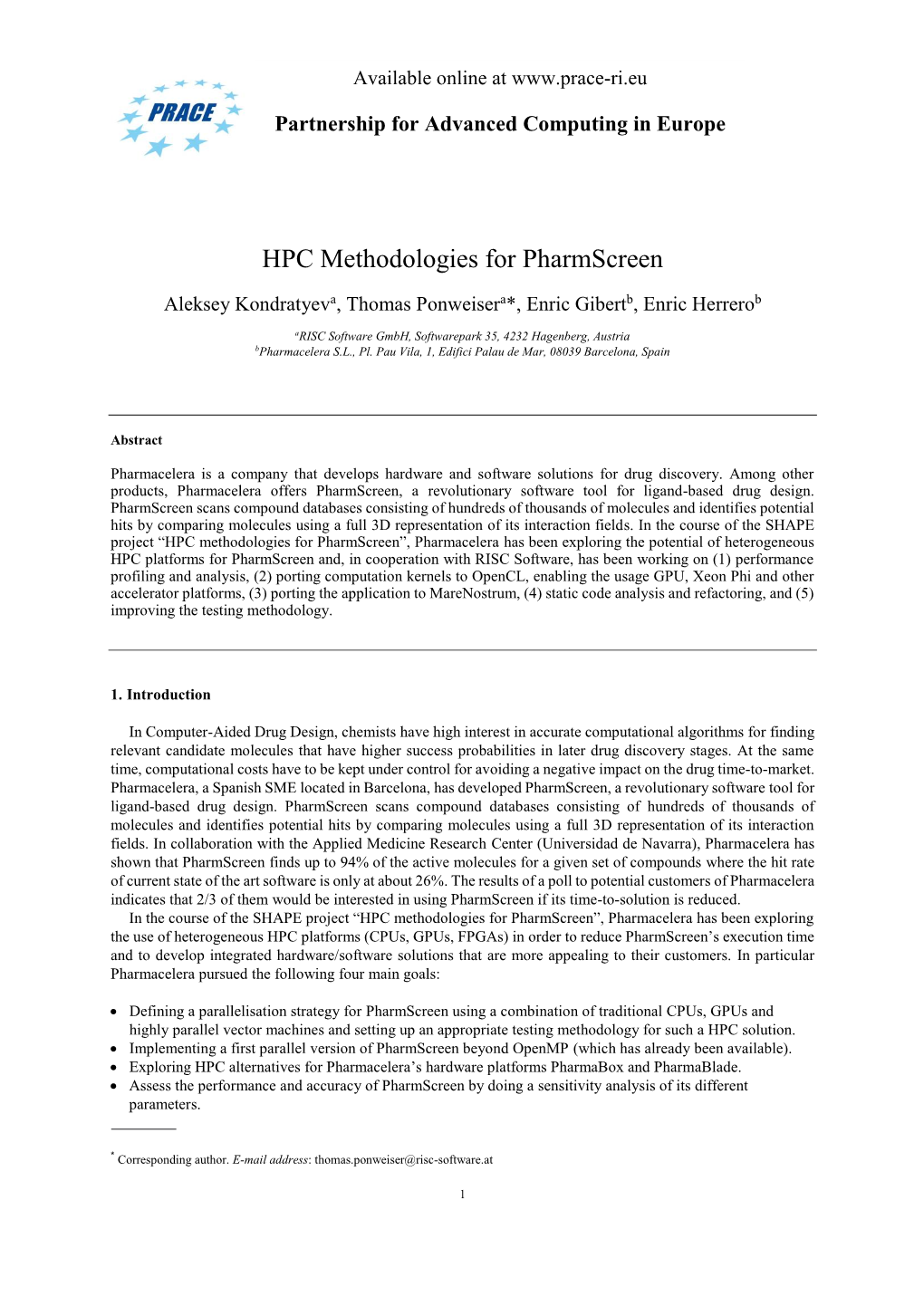 HPC Methodologies for Pharmscreen